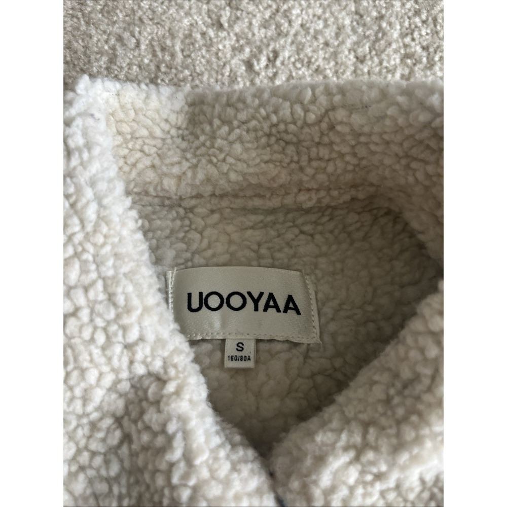 Uooyaa Denim Sherpa Trench Jacket Womens Size Small Flames Jeweled Sequin 160/80 - Picture 6 of 6